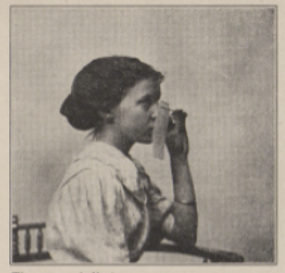 Detail from Sctipture (1912) showing the use of a tissue flag for teaching nasal airflow.